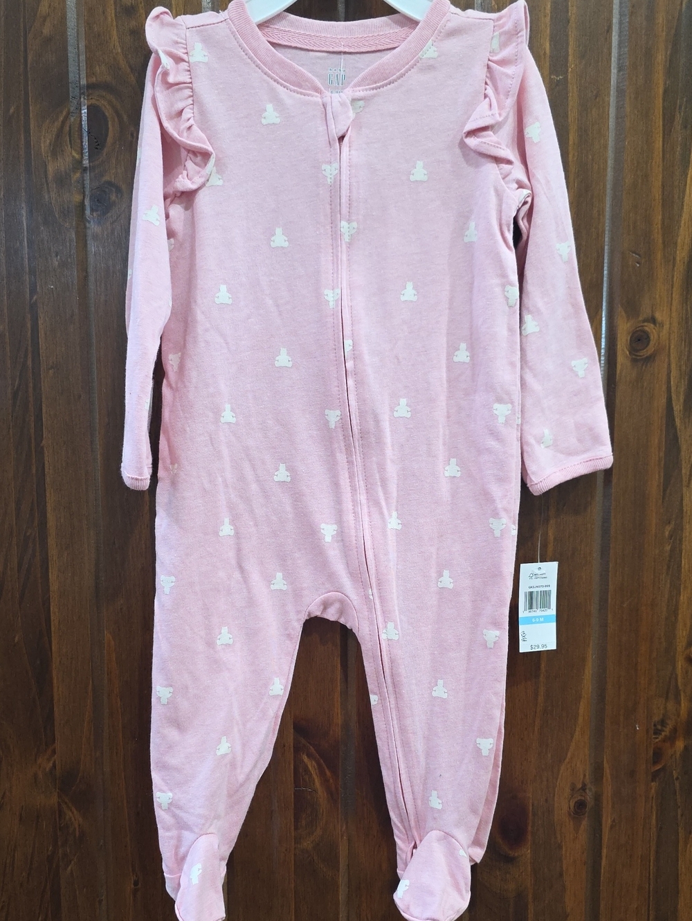 GAP Pink Ruffle-Shoulder Footed One-Piece